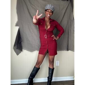 De'Lizza Exclusive Retro Red Belted Button Down Collared Dress EU Size 38